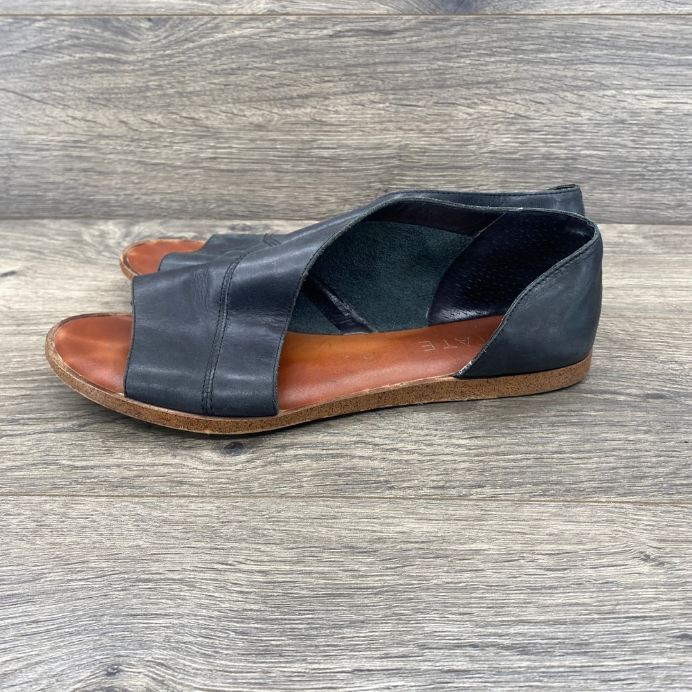 1 STATE Womens Black Leather Crossover Peep Toe Flats Sandals Size 9 US 39